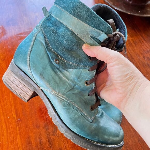 Dromedaris Women's Leather & Suede Ankle Boots -‎ Blue Size 40 - Picture 3 of 11